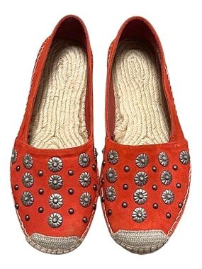 The Kooples Daisy Espadrilles, red, studded, size 37 / 6.5US